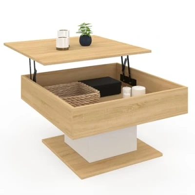 Abbildung von IDMarket Couchtisch klappbare Tischplatte Eden quadratisch Holz und weiß
