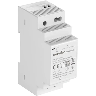 Abbildung von Poppstar 15V DC Hutschienen Netzteil, 2A max. 30W (Input 100 240 V AC 50/60 Hz)