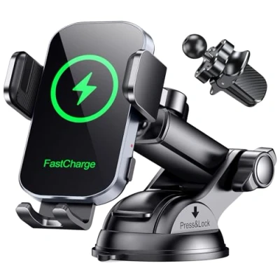 Abbildung von Glangeh 15W Schnelles Laden Handyhalterung Auto mit Ladefunktion, Automatischer Klemmung Induktive Ladestation für Lüftung+ Saugnapf, Handy Kfz Zubehörkits Kompatibel iPhone 15/14/13