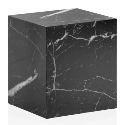 Abbildung von Wohnling Couchtisch MONOBLOC 40x40x45 cm Schwarz Hochglanz mit Marmor Optik, Wohnzimmertisch Cube Quadratisch, Design Sofatisch, Lounge Beistelltisch Würfel Form