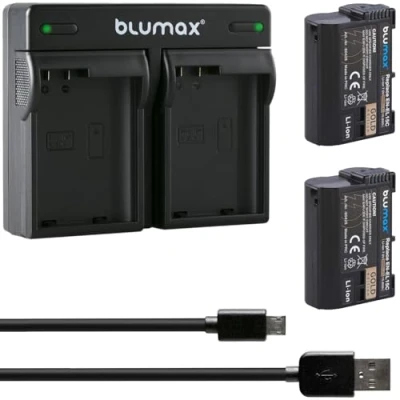 Abbildung von 2X blumax Akku Ersatz für Nikon EN EL15c [ 2250mAh ] + Dual Charger EL15b EL15a EL15 / D800 D850 D7200 D7500 Z8 Z7 II Z6 III Z5 Zf