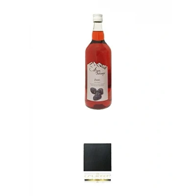 Abbildung von Alpenschnaps Zirbe Zirbenliqueur 1,0 Liter + Schiefer Glasuntersetzer eckig ca. 9,5 cm Durchmesser