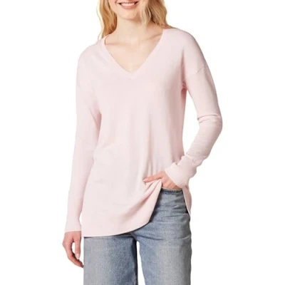 Abbildung von Amazon Essentials Damen Leichter Tunika Pullover Mit Langen Ärmeln Und V Ausschnitt (Erhältlich In Übergröße), Hellrosa, L