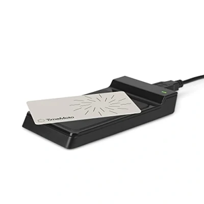 Abbildung von TimeMoto RF 150 RFID Lesegerät, kompatibel mit Ausweisen und Schlüsselanhängern, kompakt, tragbar, 125 kHz Frequenz, einfacher PC Anschluss