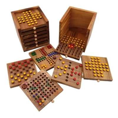 Abbildung von ROMBOL Denkspiele Spiel, Brettspiel Tolle Spielesammlung, 6 verschiedene Spiele aus Holz in einer Holzbox, Holzspiel