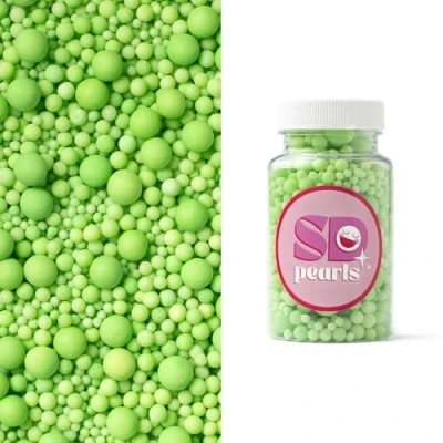 Abbildung von SD Pearls Zuckerperlen, Essbare Zucker Perlen, Tortendeko Streusel Dekorperlen Für Keksen, Kuchen, Cupcakes, Dessertdekoration (Hellgrün, 3,4,5,7,10mm, 100g)