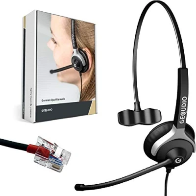 Abbildung von GEQUDIO Headset kompatibel mit Yealink, Snom, Avaya, Grandstream Telefon inklusive RJ Kabel Kopfhörer &amp; Mikrofon Ersatz Polster besonders leicht 60g (1 Ohr)