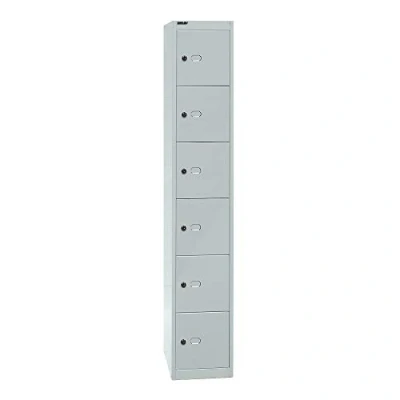 Abbildung von BISLEY Schließfachschrank Office, 1 Abteil, 6 Fächer, T 457 mm, Metall, 645 Lichtgrau, 45.7 x 30.5 180.2 cm