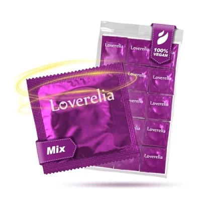 Abbildung von Loverelia Kondome MIX, Topmix 10 Sorten pro Beutel vegan, 53 mm