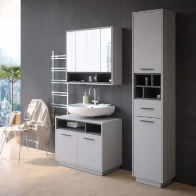 Abbildung von Vicco Hochschrank Beatrice, Grau/Anthrazit, 38x190 mit Türen Schublade offenen Fächern