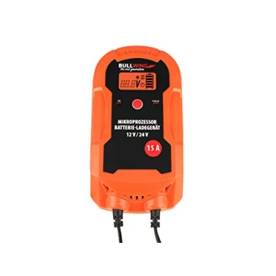 Abbildung von Bullwing Batterieladegerät Mikroprozessor 12/24V 15A LKW Bus Boot Traktor Vollautomatisches 9 stufige Ladegerät Orange