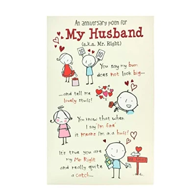 Abbildung von UK Greetings Hochzeitstagskarte für Ehemann niedliches Gedicht Design, mehrfarbig, 149 mm x 229