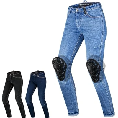 Abbildung von SHIMA DEVON Motorradjeans Belüftete Elastische Slim Fit Biker Motorradhose mit FiberQL Verstärkungen, Knie und Hüftprotektoren (Blau, 24 LONG)