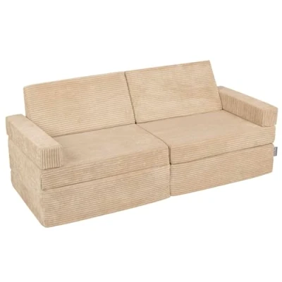 Abbildung von KiddyMoon Kindersofa Aufklappen Aus Schaumstoff Spielsofa Für Kinder Schlafsofa Kindersessel Couch Sofa Kinderzimmer Kindercouch Faltmatratze Matratzen, Beige