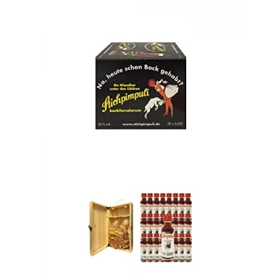 Abbildung von Stichpimpuli bockforcelorum Speziallikör 20 x 0,02 Liter Miniaturen + 1a Whisky Holzbox für 2 Flaschen mit Hakenverschluss Killepitsch Kräuterlikör 25 cl