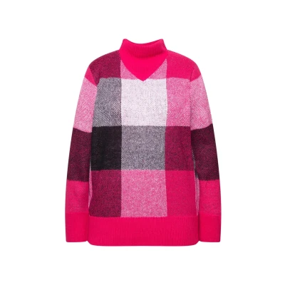 Abbildung von Ulla Popken Ruitendessin Opstaande Kraag Strickpullover, Damen, Größe: 46/48, Red pink