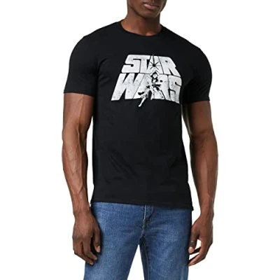 Abbildung von Star Wars Herren Retro Logo T Shirt, Schwarz (Black Blk), M EU