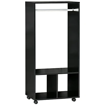 Abbildung von HOMCOM Mobiler Kleiderschrank Garderobe Schrank mit Regal 4 Schwenkräder für Wohnzimmer Schlafzimmer, Aluminiumlegierungen, 60 x 40 128 cm, Schwarz