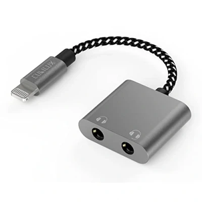 Abbildung von Cubilux Lightning auf 2 Wege Audio Splitter [MFi Zertifiziert] Dual 3,5mm Aux für Zwei Kopfhörer, Y Klinke Adapter Kabel iPhone iPad
