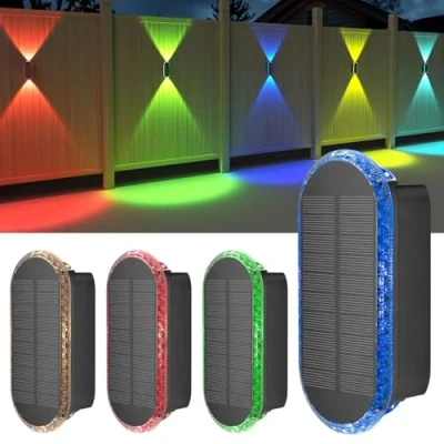Abbildung von ELLASAY Solarlampen für Außen,RGB Solar Wandleuchte Up and Down Leuchten Aussen IP65 Wasserdicht,7 Farben Heller Solarleuchten Garten Kabellos Hof Haus Deck Porch Zaun 4 Pack