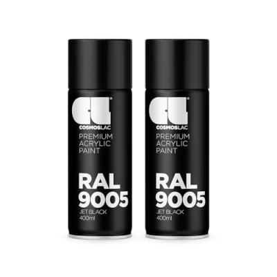 Abbildung von COSMOS LAC Sprühlack Sprühdose 400ml Sprühfarbe für den DIY Bereich, geeignet alle Oberflächen Lackspray 2, RAL 9005 schwarz glänzend