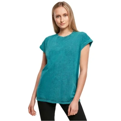 Abbildung von Build Your Brand Womens BY053 Ladies Acid Washed Extended Shoulder Tee T Shirt, Teal Black, XXL
