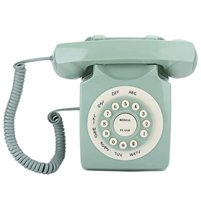 Abbildung von Dpofirs Grünes Vintage Telefon, klassisches Retro Festnetztelefon im Alten Stil, kabeebundenes europäisches Telefon mit großen Knöpfen für Home Desk Office Dekorationsgeschenk