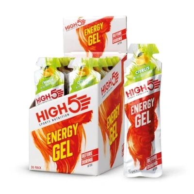 Abbildung von HIGH5 Energy Gel, Energie Gel im schnell zu öffnenden Portionsbeutel, mit natürlichem Fruchtsaft (Zitrus, 20 x 40g)