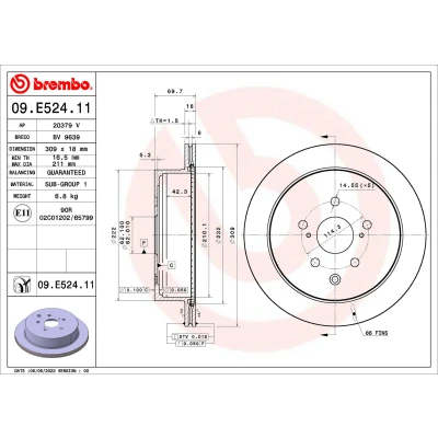 Abbildung von BREMBO Bremsscheibe LEXUS: RX III 309mm 18mm 5 innenbelüftet beschichtet 09.E524.11 4243148080 Bremsscheiben, Scheibenbremsen