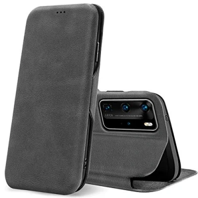 Abbildung von Verco Handyhülle für Huawei P40 Pro, Bookstyle Premium Handy Flip Cover Pro Hülle [integr. Magnet] Book Case PU Leder Tasche, Grau