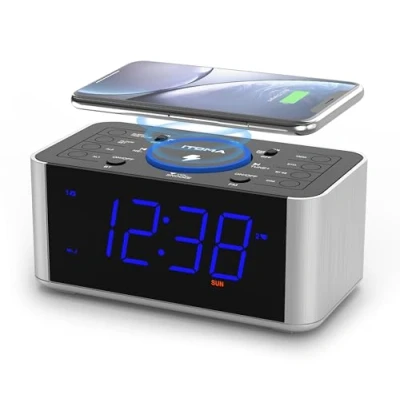 Abbildung von iTOMA Radiowecker Kabelloses Laden, Snooze, Digitales UKW Radio mit Bluetooth Dual Alarm, Dimmer LED Anzeige, Nicht tickende Uhr 206