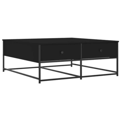 Abbildung von SDWEHO7 Couchtisch mit 2 Schubladen, Metallgestell, Wohnzimmertisch, Coffee Table, Eckig Beistelltisch, Sofatisch, Kaffeetisch für Wohnzimmer, Schwarz 100x99x40 cm Holzwerkstoff