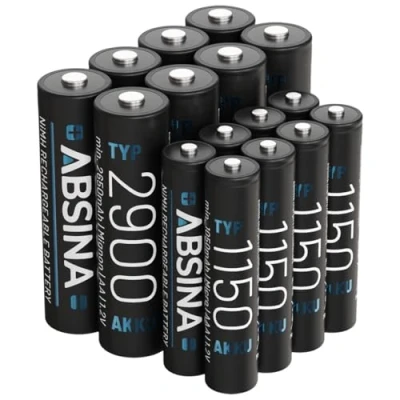 Abbildung von ABSINA 8X AA Mignon 2900 &amp; AAA Micro 1150 Akku NiMH Wiederaufladbare Akkus mit 1,2V für Geräte hohem Stromverbrauch ideal Blitzgerät, Wii Xbox Controller, Telefon