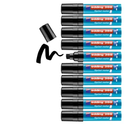 Abbildung von edding 388 Flipchart Marker schwarz 10 Stifte Keilspitze 4 12 mm Stift zum Schreiben, Zeichnen und Markieren auf Flipcharts Tinte schlägt nicht durch Papier trocknet aus farbintensiv