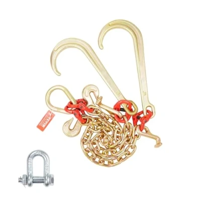 Abbildung von VEVOR G80 Abschleppkette, 10 mm x 60 cm Stahlkette mit J Haken, T Haken und Greifhaken, Schwerlast Transportschleppkette 7074 kg sicherer Arbeitslast zum Heben, Laden, Abschleppen Festbinden