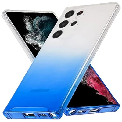 Abbildung von Verco Farbwechsel Hülle für Samsung Galaxy S21 Ultra, Schutzhülle Handy Cover Transparent mit Farbverlauf und Kameraschutz Slim Case, Blau
