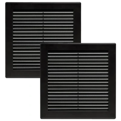 Abbildung von Vent Systems 200x200 mm 2 Stück Schwarze Lüftungsabdeckung flache, quadratische Lüftungsschlitze Integrierter Insektenschutz HVAC Lüftungsöffnungen für Badezimmer, Heimbüro