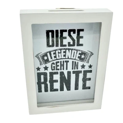 Abbildung von WB wohn trends Spardose Geldgeschenk, Diese Legende geht in Rente, 19,5x14,5x3cm, Holz weiß, im Bilderrahmen