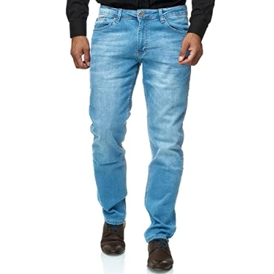 Abbildung von JEEL Herren Jeans Regular Fit Straight Cut Stretch Hose Basic Washed 02 hellblau 33W / 30L