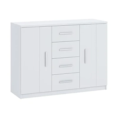 Abbildung von Mirjan24 Kommode Bianco mit 4 Schubladen, Sideboard, Highboard, Mehrzweckschrank, Wohnzimmerschrank, Anrichte, Schrank, Wohnzimmer (Weiß.)