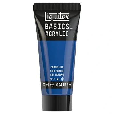 Abbildung von Liquitex 8870475​ Basics Acrylfarbe Primärblau​, 22ml Tube, lichtecht, wasserfest, zum Malen und Dekorieren von Holz, Metall, Keramik, Kunststoff, Leinwand
