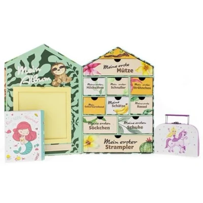 Abbildung von Baby Erinnerungsbox Schatztruhe Erinnerungen mit 10 Fächern,Erinnerungen Meilenstein Box für Geburt und Taufe Süße Baby, Windeltorten (Lila Tasche, Einheitsgröße, 1, stück)