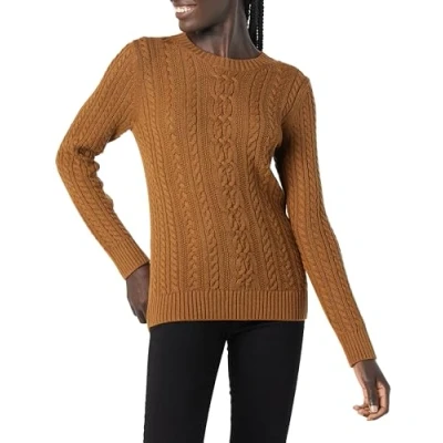 Abbildung von Amazon Essentials Damen Fisherman Cable Langarm Pullover mit Rundhalsausschnitt (in Übergröße erhältlich), Dunkles Kastanienbraun Meliert, M