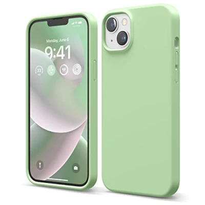 Abbildung von elago Schutzhülle für iPhone 14 Plus, Flüssigsilikon, Ganzkörper Schutzhülle, stoßfest, schlanke Handyhülle, kratzfestes, weiches Mikrofaserfutter, 6,7 Zoll (17 cm), Pastellgrün