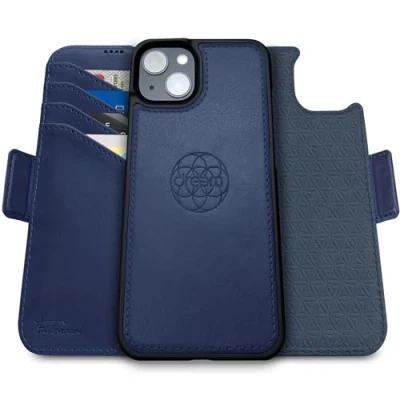 Abbildung von Dreem Fibonacci kompatibel mit iPhone 15 Plus Brieftaschen Etui / 2 in 1 stoßfestes und abnehmbares Folio aus veganem Leder, MagSafe kompatibel, RFID Schutz [Königsblau]