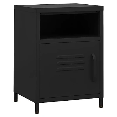 Abbildung von vidaXL Nachttisch 1 offenes Regal Tür Modern Nachtschrank Nachtkonsole Nachtkommode Schlafzimmer Schrank Kommode Schwarz 35x35x51cm Stahl