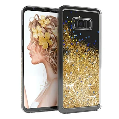 Abbildung von EAZY CASE Hülle kompatibel mit Samsung Galaxy S8 Plus Schutzhülle Flüssig Glitzer, Handyhülle, Schutzhülle, Back Cover Glitter Flüssigkeit, aus TPU/Silikon, Transparent/Durchsichtig, Gold