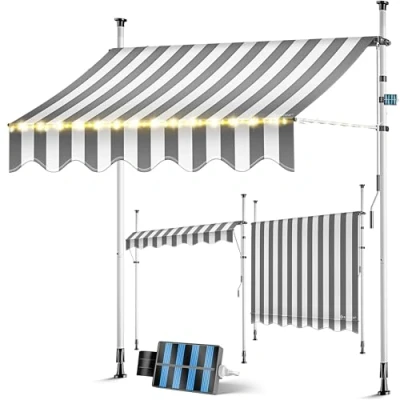 Abbildung von KESSER® Klemmmarkise mit Handkurbel &amp; LED Lichterkette Balkonmarkise ohne Bohren Markise UV beständig höhenverstellbar wasserabweisend Sonnenschutz für Balkon Terrasse Garten 200cm