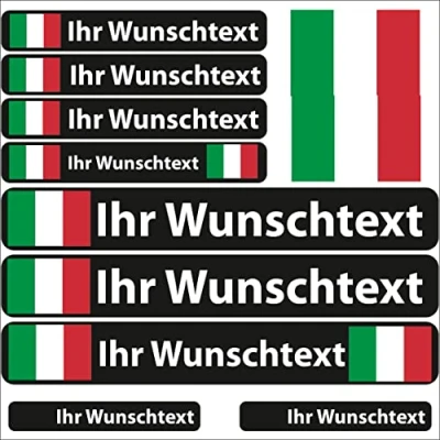 Abbildung von INDIGOS UG® 13 Flaggenaufkleber Land Italien Fahne glatt Aufkleber mit Namen &amp; Wunschtext individuell personalisiert Fahrrad Auto Motorrad