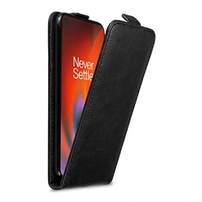 Abbildung von Cadorabo Hülle kompatibel mit OnePlus Nord 2 5G Flip Design aus Premium Kunst Leder Klappbare Stoßfeste Magnetische Cover für Tasche in Schwarz